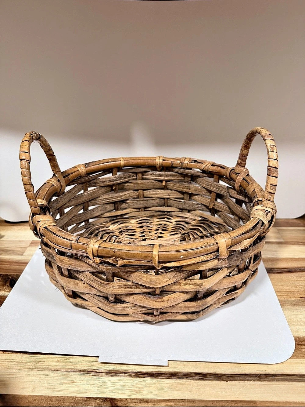 Woven Basket with Handles in Brown